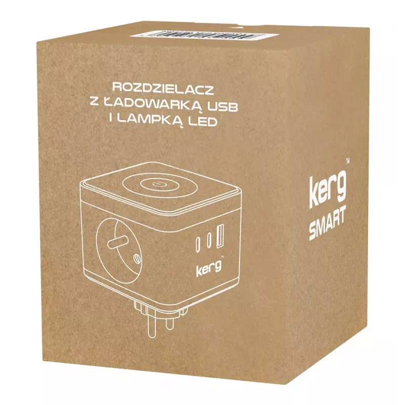 Strāvas sadalītājs Kerg M02730 — 2 F tipa rozetes, 3 USB pieslēgvietas (USB-A + USB-C), 16A 250V~, 1,5 m kabelis, balts