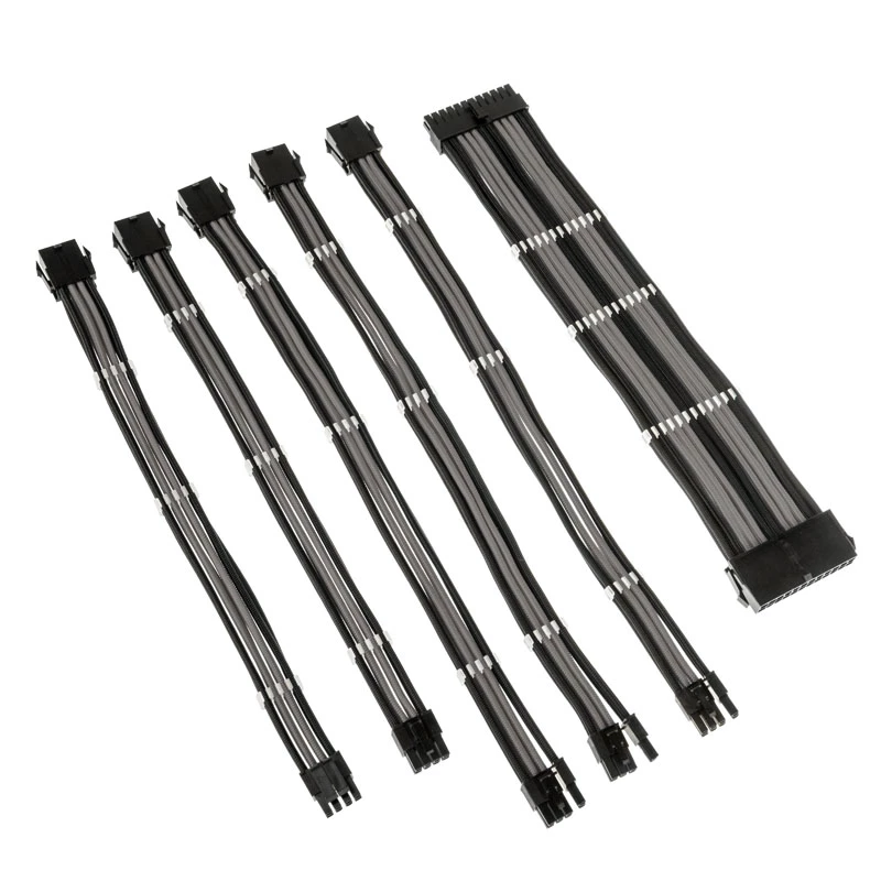 Kabeļu pagarinātāju komplekts Kolink Core Adept — pīts PET apvalks, vara vadi, 300–350 mm garumi, 6 gabalu komplekts