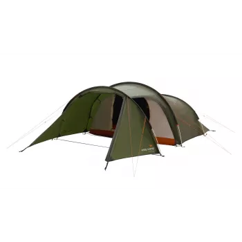 Tuneļtelts easy camp Pasvik 4 — 4-personu, stingrs karkass, 3 m ūdensnecaurlaidīga virsjumta, alumīnija stieņi, tumši zaļa, 2350×4050×1200 mm
