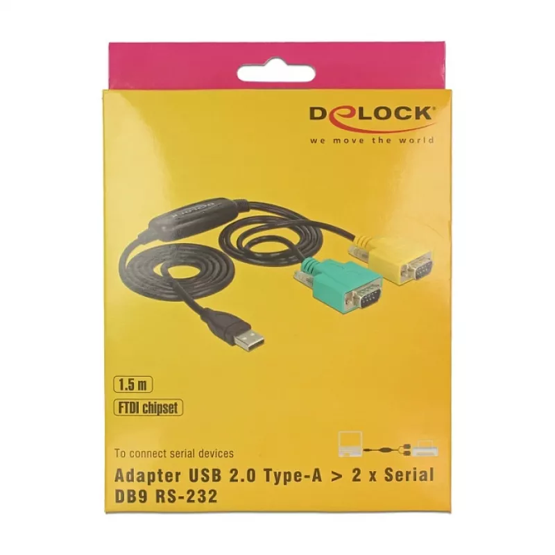 Seriālais kabelis DeLOCK 63466 USB Type-A DB-9 1,5m Melns Zaļš Dzeltens