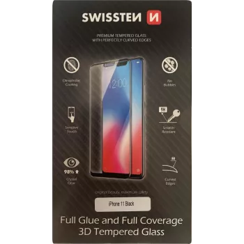 Ekrāna aizsargs SWISSTEN 3D Full Glue Glass iPhone 11, melns