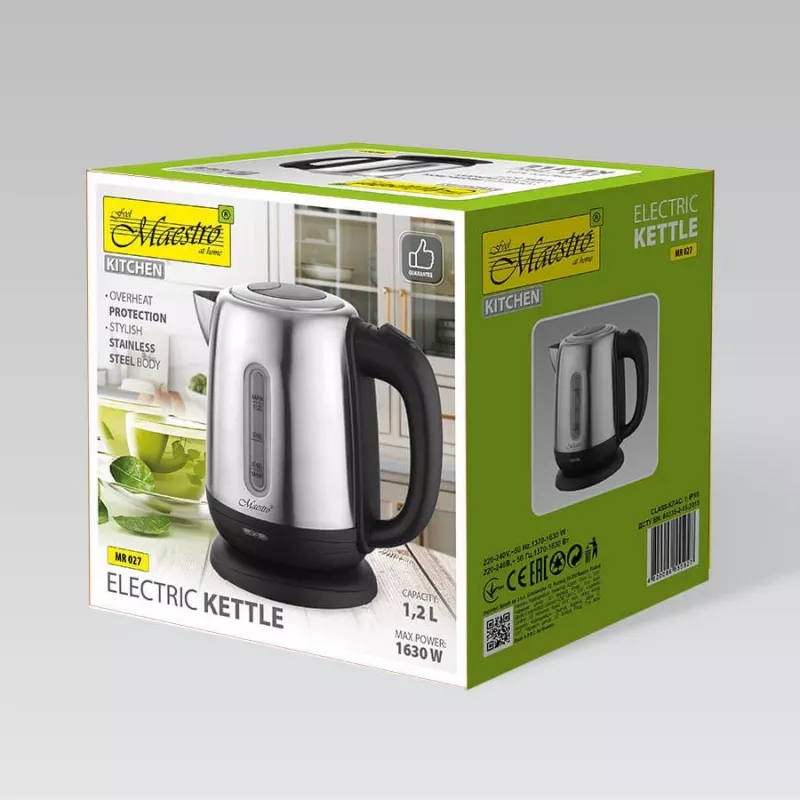 Elektriskā tējkanna Maestro MR-027 1,2 L 1630 W nerūsējošais tērauds, pretaplikšņu filtrs, ūdens līmeņa indikators