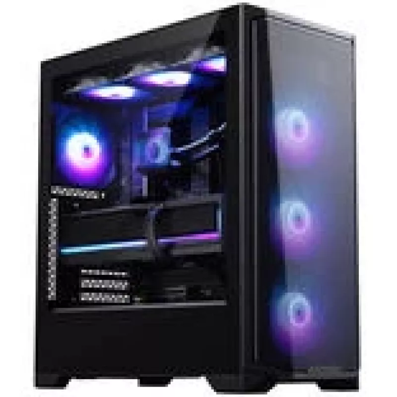 PHANTEKS Eclipse G370A PC korpuss, Midi Tower, SSI-EEB, RGB, rūdīts stikls — komplektā 3x 120 mm ventilatori, melns