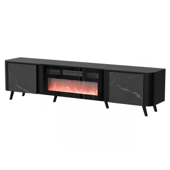 TV skapis Cama Meble Volare 200 x 39 x 49 cm, melns/san sebastian ar kamīnu