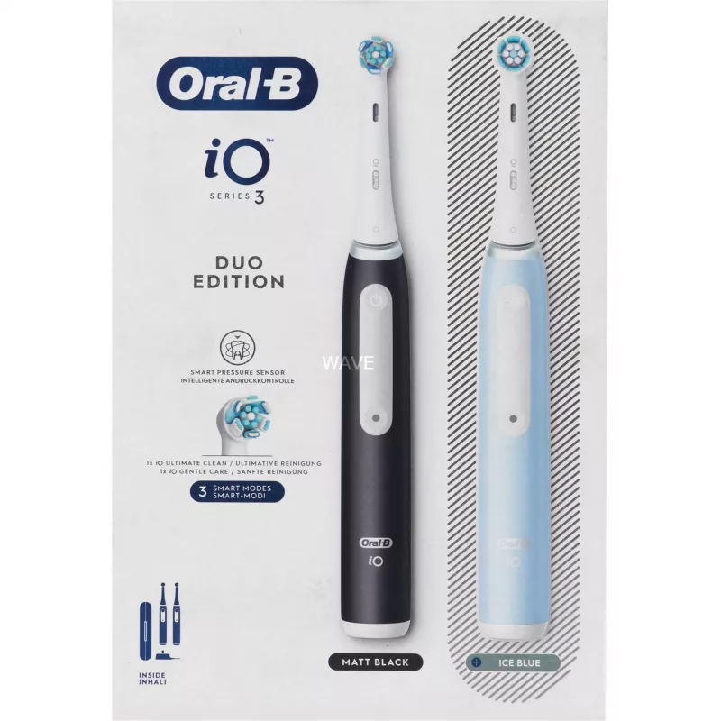 Elektriskā zobu birste BRAUN Oral-B iO Series 3N — melna/zila, 2 rokturu vienības