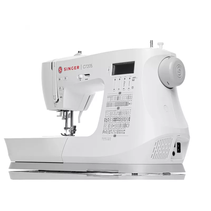 SINGER šujmašīna C7205 — mehānisks modelis ar 200 dūrieniem un 8 pogcaurumu veidiem