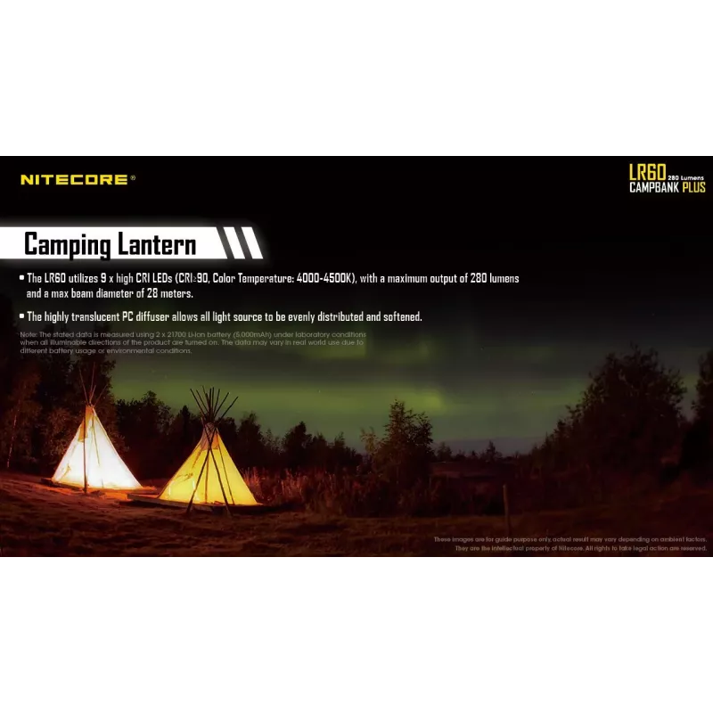 Ar baterijām darbināma nometnes laterna Nitecore LR60 280 lm USB C