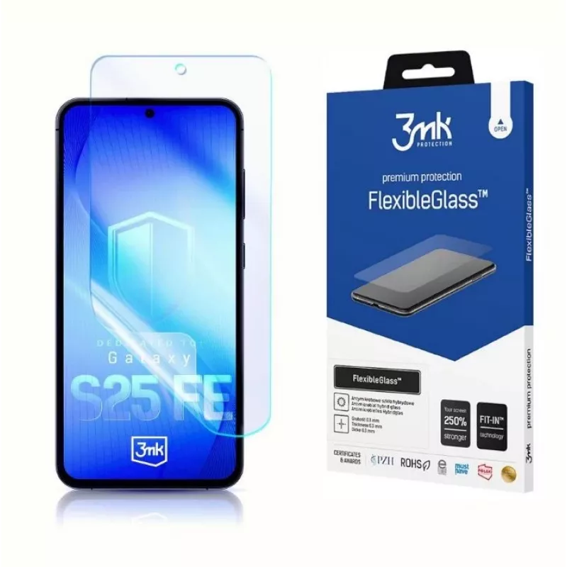 Rūdīta FlexibleGlass ekrāna aizsargplēve 3MK Samsung Galaxy S25 FE modelis
