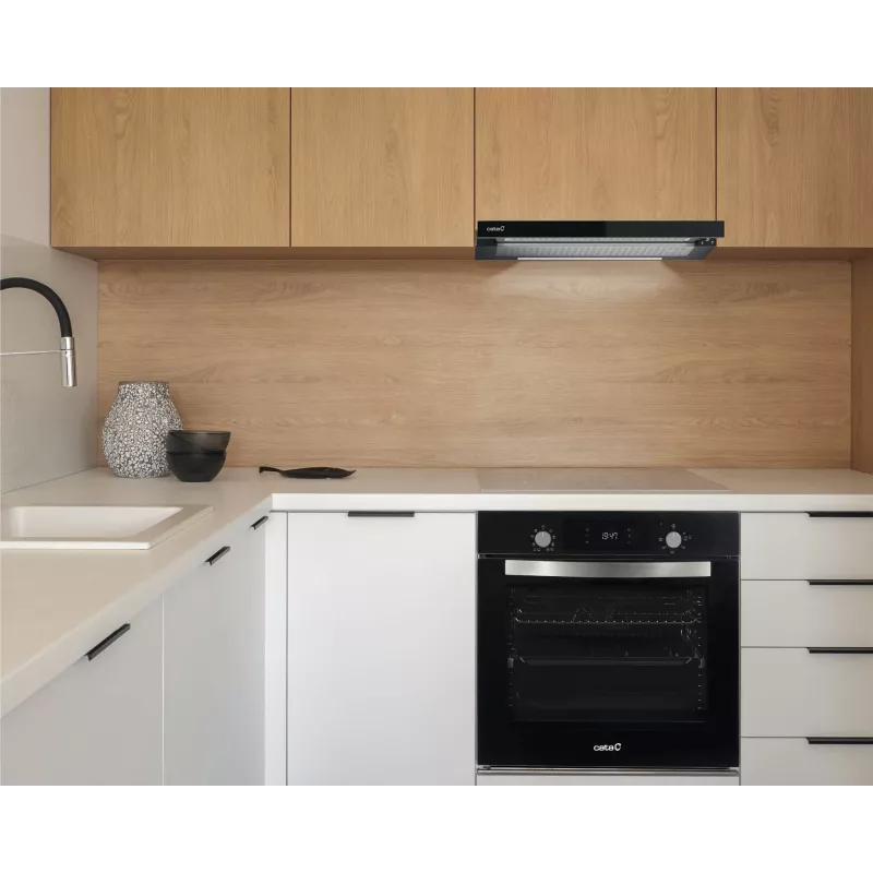 Daļēji iebūvējams (izvelkams) tvaika nosūcējs CATA TFH 6830 GBK — 600 mm, 600 m³/h, melns, skārienvadība