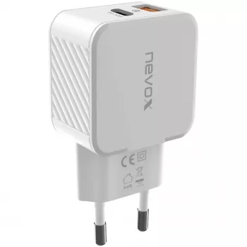 nevox USB PD Type C + USB QC 3.0 lādētājs 30 W balts (2009)