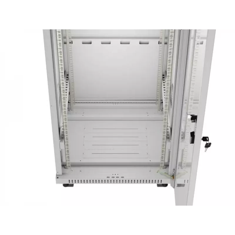 LANBERG 19 collu 32U stāvošs statīva skapis 600×600 mm pelēks ar perforētām durvīm un LCD (plakanais iepakojums)