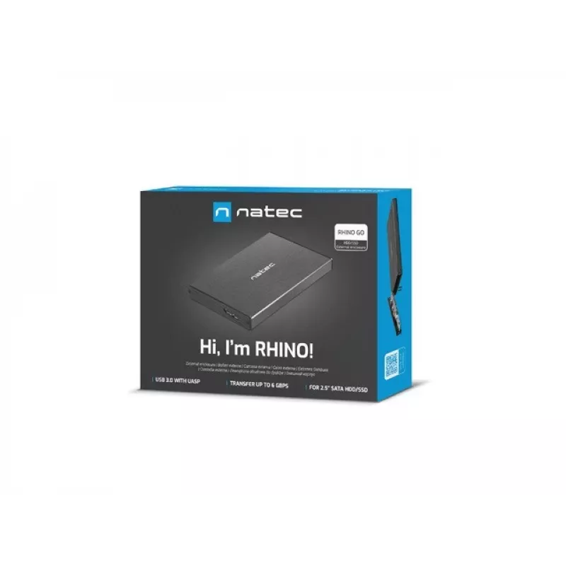 NATEC RHINO GO korpuss USB 3.0 2,5'' SATA HDD/SSD, melns alumīnijs