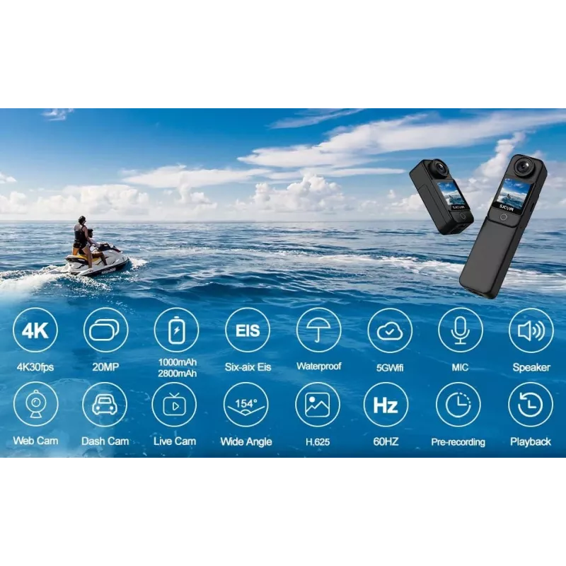Action camera SJCam C300 4K 30fps, kompakts ūdensizturīgs dizains