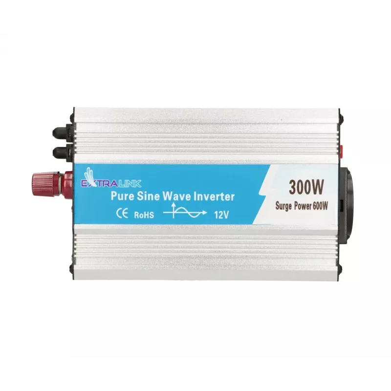 Sprieguma pārveidotājs Extralink OPIP-300W 12V 300W tīrs sinusoidāls, alumīnija korpuss, aktīvā dzesēšana