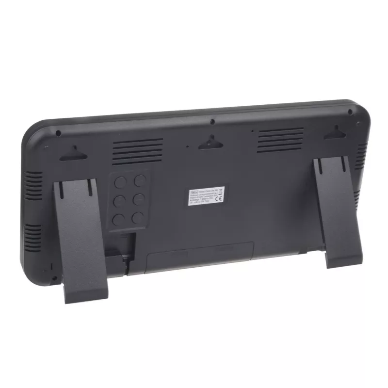 Liels digitālais pulkstenis stiprināšanai pie sienas vai brīvstāvošs ar temperatūras sensoru 37x17 cm LCD displejs strāvas adapteris un darbojas ar baterijām
