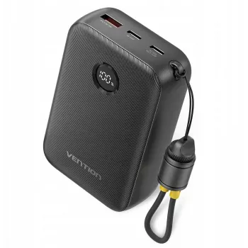 Portable charger Vention FKBB0-C 20000mAh power bank, 1x USB-A + 2x USB-C, Melns
