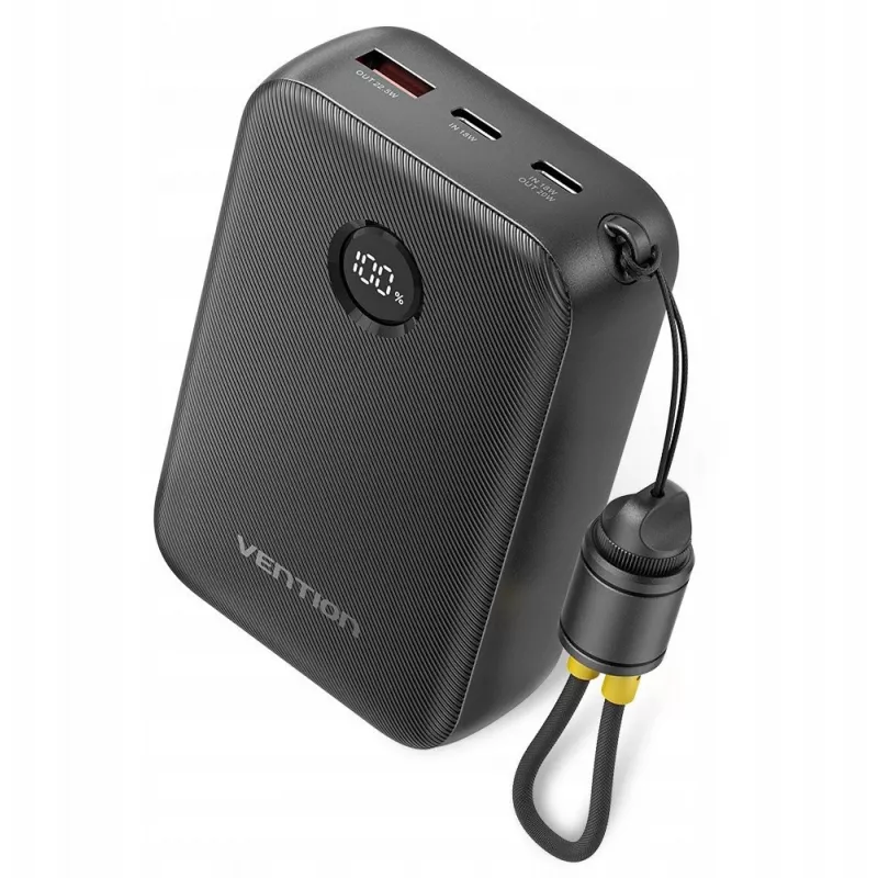 Portable charger Vention FKBB0-C 20000mAh power bank, 1x USB-A + 2x USB-C, Melns