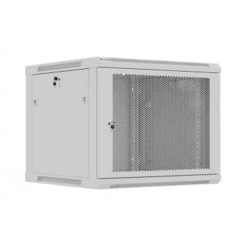 Pie sienas stiprināms 19 collu statīva skapis LANBERG 9U 600x600 mm pelēks ar perforētām durvīm