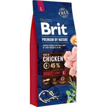 Sausā suņu barība Brit Premium by Nature Junior L 15 kg — vistas, lielām šķirnēm, olbaltumvielas 28%, tauki 16%