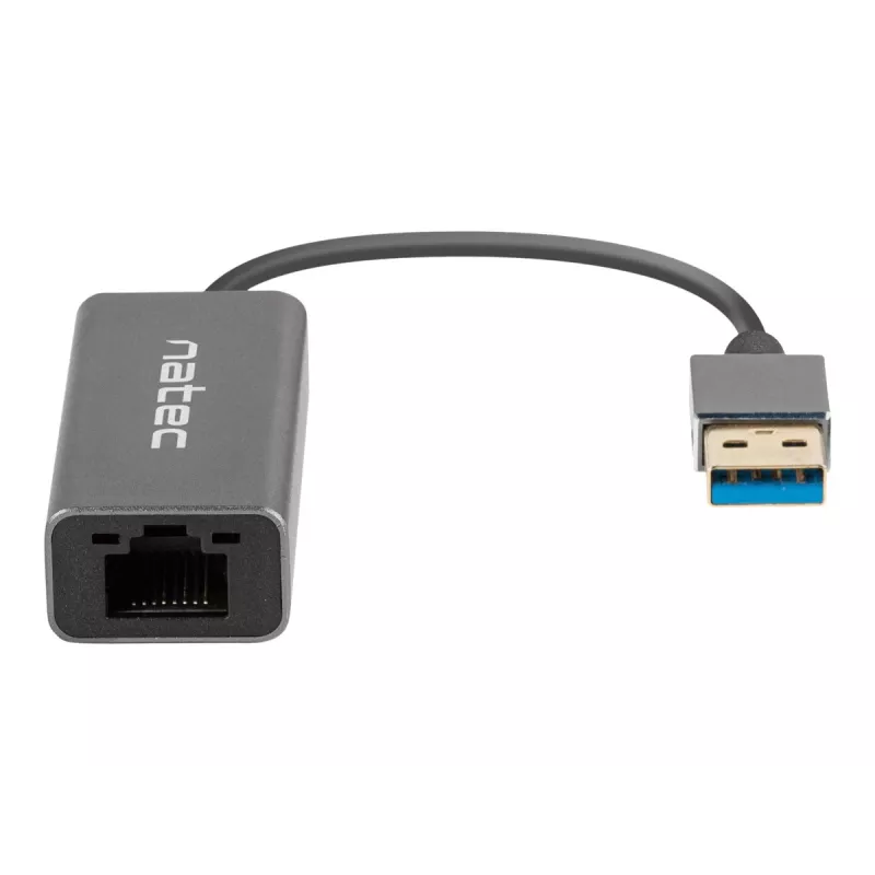 USB centrālmezgls NATEC Cricket USB 3.2 Gen 1 Type-A ar RJ-45 Ethernet 1000 Mbit/s, alumīnija korpuss, melns