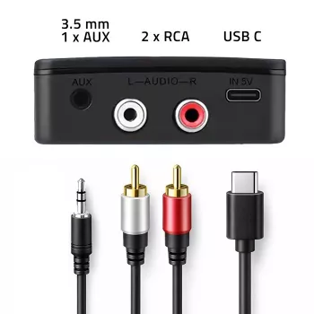 QOLTEC 56981 bezvadu Bluetooth audio raidītājs/uztvērējs ar NFC, AUX/RCA, melns