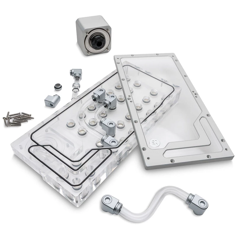 Distroplate ek water blocks EK-QuantumX Loophole D5 PWM sudraba — sadales plāksne D5 sūknim, sudraba apdare