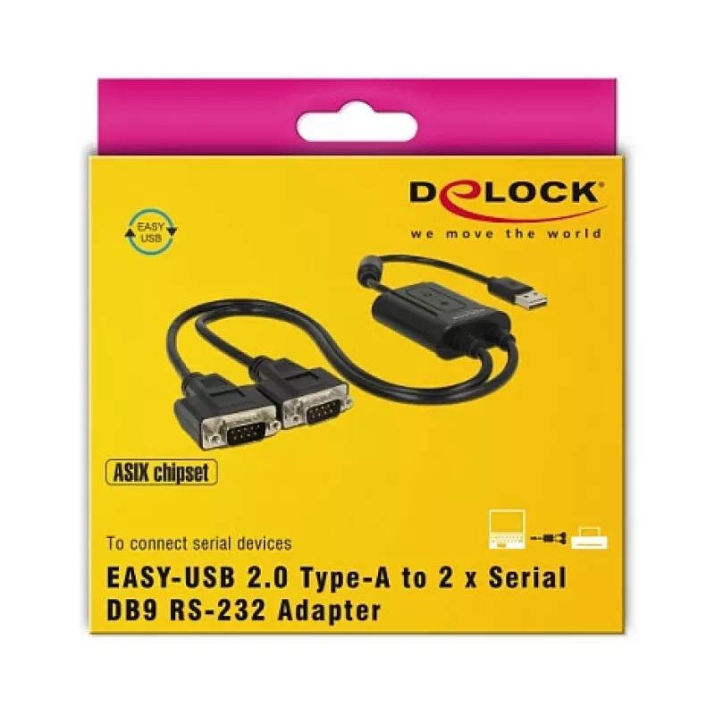 Seriālais kabelis DeLOCK 63950 USB 2.0 Type-A 2 x RS-232 DB9 Melns 0,6 m
