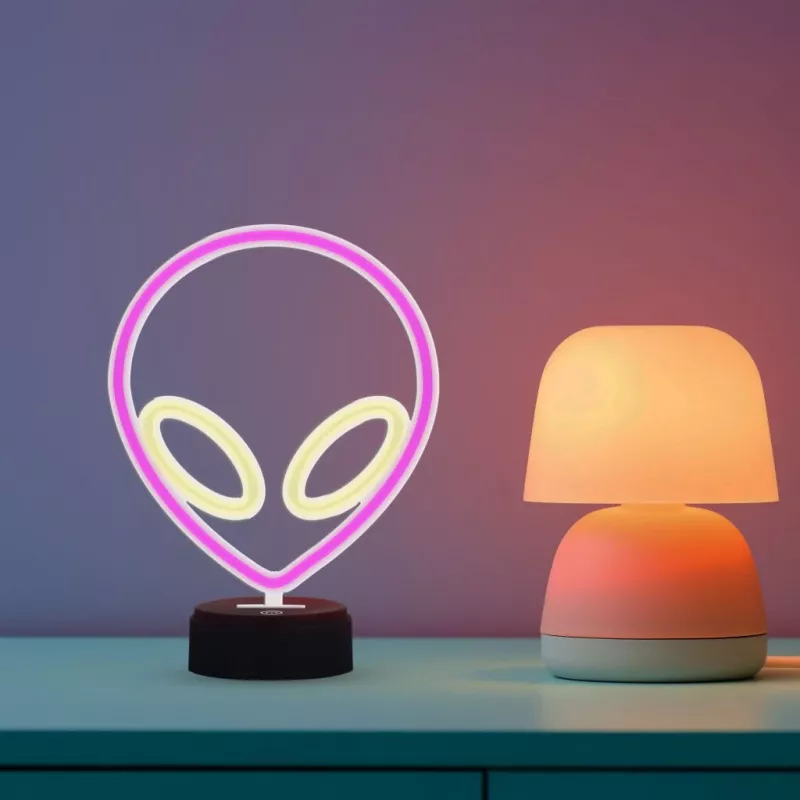 Galda lampa MANTA SNL86PK Style Neon Lights UFO Pink – dekoratīva neona stila rozā lampa
