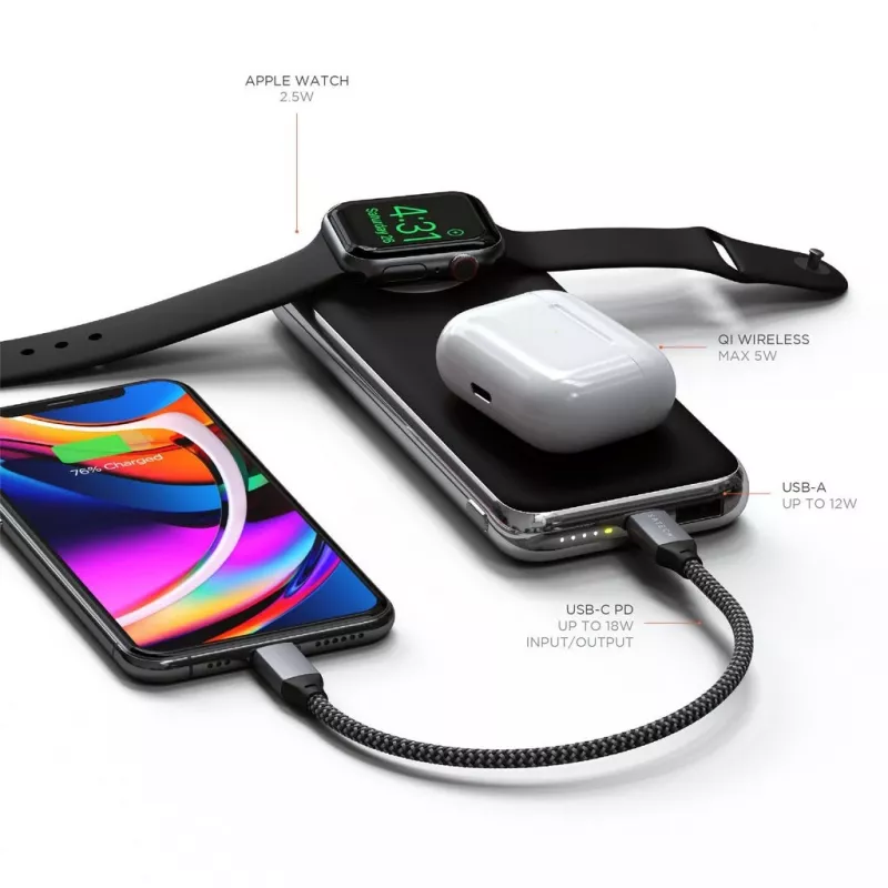 Satechi Quatro bezvadu pārnēsājamais akumulators ST-UC10WPBM, 10000 mAh, melns