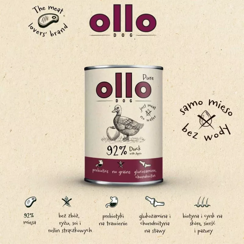 OLLO Pure Duck with apple - mitrā suņu barība - 400g
