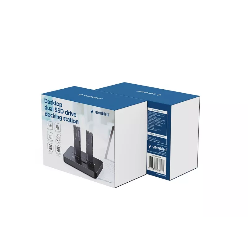 GEMBIRD galda divu disku USB Type-C M.2 NVMe un SATA SSD dokstacija DD2-U3M2, atbalsta M.2 2242, 20 Gbit/s, RTL9210B