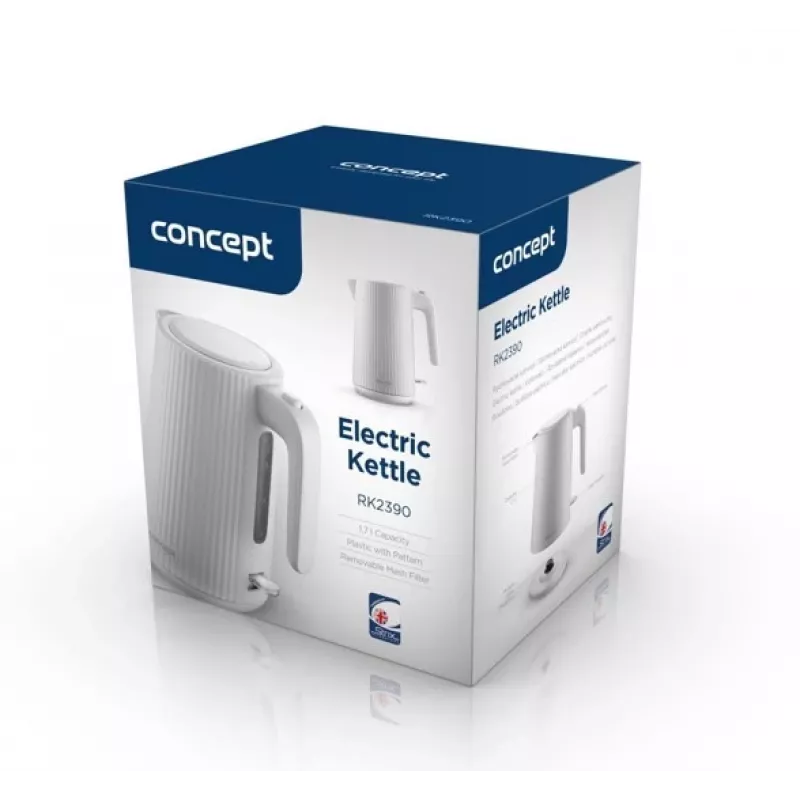 Elektriskā tējkanna Concept Solution RK2390, plastmasas korpuss, 1,7 L, balta
