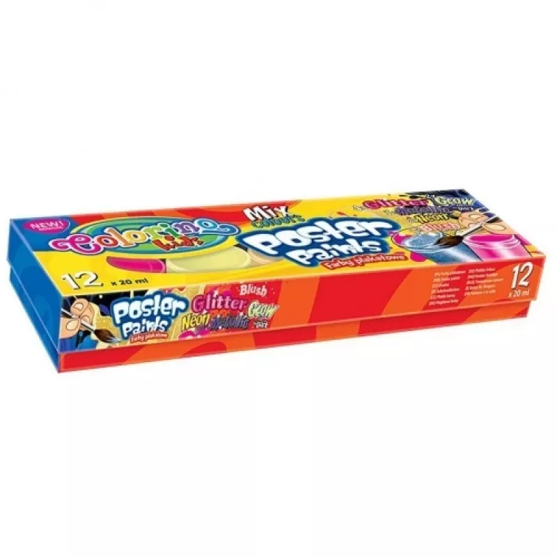 Colorino Kids Mix plakātu krāsas (metāliskas, spīdošas, neona, mirdzošas)