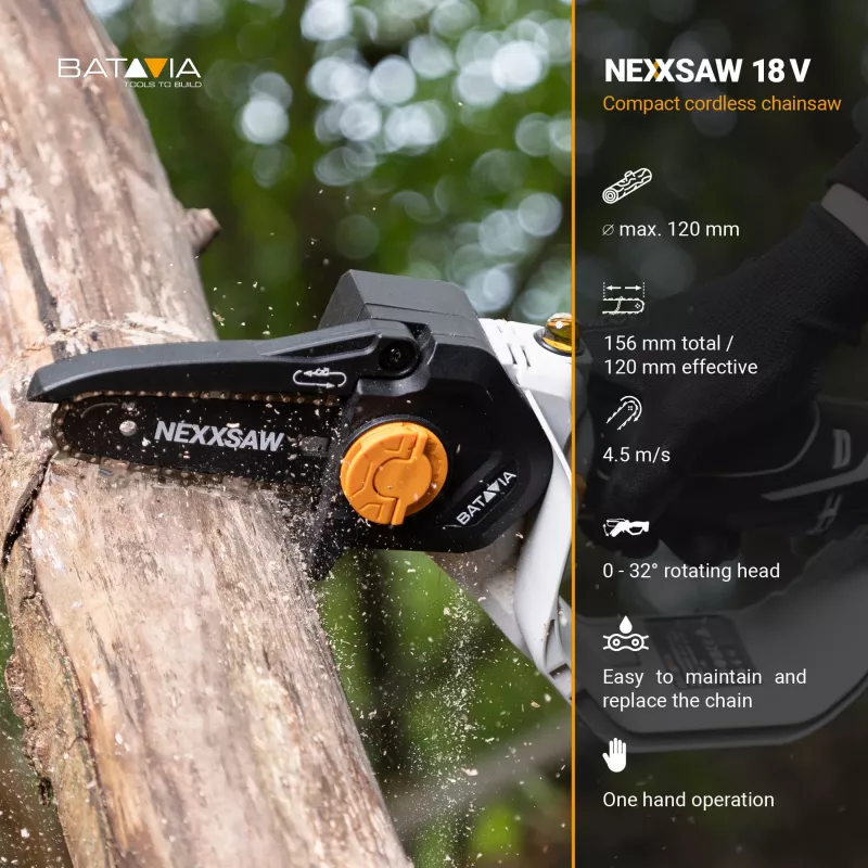 Batavia B.V. 18V Nexxsaw bezvadu vienrocīgais motorzāģis 6'' V3 - bez akumulatora un lādētāja | Motorzāģis