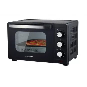 Mini krāsns ESPERANZA EKO008N — 20 L, 1280–1300 W, līdz 230°C, 60 min mehāniskais taimeris, rotācijas vadības pogas, stikla durvis, brīvi stāvoša