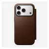 Ādas grāmatiņveida tālruņa vāciņš Nomad Modern Leather Folio iPhone 17 Pro — brūna, der 6,3 collu (16 cm) ekrānam, 4 karšu kabatas