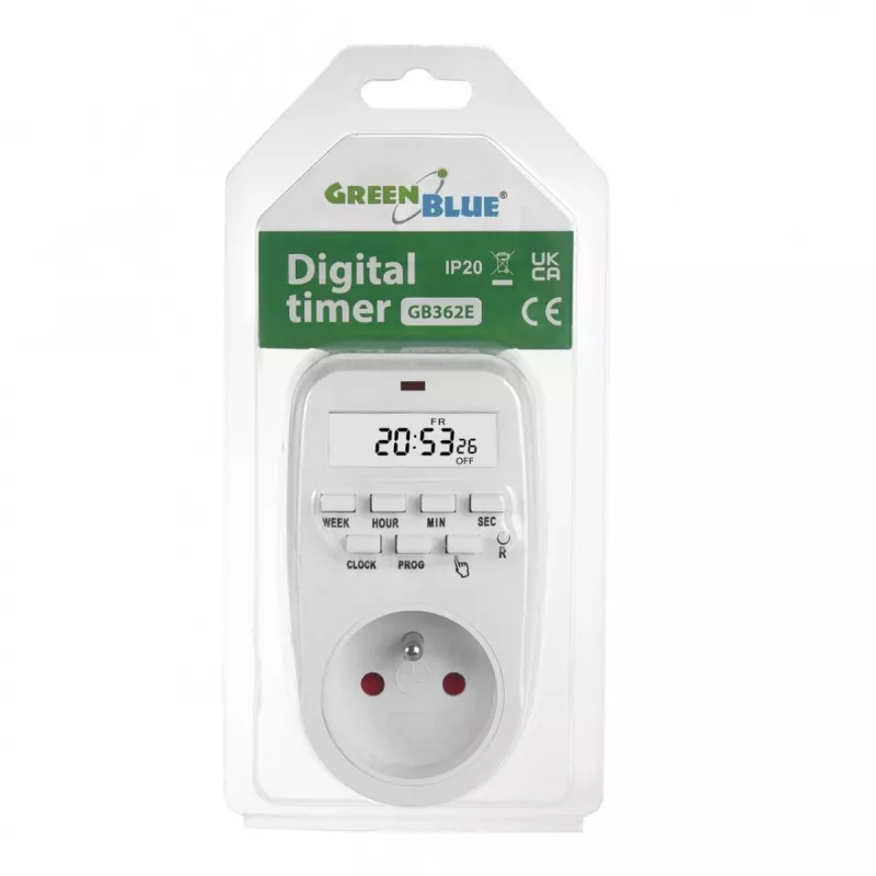 Digitālais taimera slēdzis GreenBlue GB362 — programmējams taimeris elektroierīcēm, modelis GB362