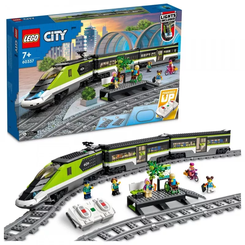 LEGO 60337 City Express pasažieru vilciena komplekts ar tālvadību, rotaļlietu dāvanas bērniem, zēniem un meitenēm ar strādājošiem priekšējiem lukturiem, 2 vagoniem un 24 sliežu ceļa gabaliem
