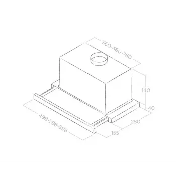Zem iebūvējams tvaika nosūcējs Elica ELITE 14 LUX 50 BL — 500 mm, alumīnija tauku filtrs, maksimālā nosūkšana 650 m³/h, troksnis 62 dB, LED apgaismojums 2700 K