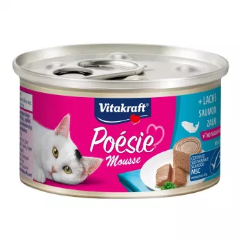 Slapjā kaķu barība Vitakraft Poésie Mousse ar lasi 85 g — pieaugušiem kaķiem, bez graudiem, laša garša