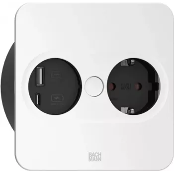Bachmann TWIST 2 Metallic cover panel, square, Sudraba matt lacquered, 1xUTE France socket Melns with increased contact protection 1xUSB A/C 22W Charger, supply kabelis 0.2m H05VV-F3G
