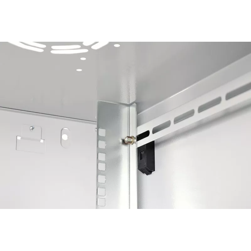 Pie sienas stiprināms 19 collu statņu skapis DIGITUS Dynamic-N DN-37106 — 9U, 600x600 mm, IP20, atslēgas slēdzene
