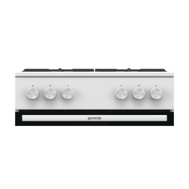 Brīvi stāvoša gāzes plīts Gorenje GG6A10WFFM, balta, 4 degļu plīts virsma, 72 L gāzes cepeškrāsns, rotējošas priekšējās vadības ierīces