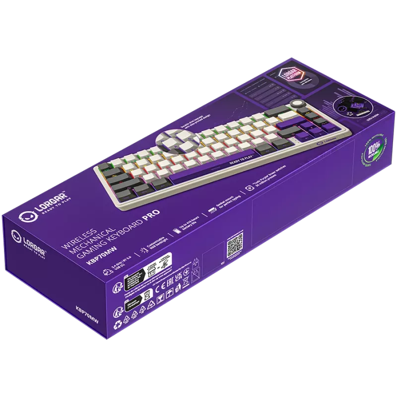 Bezvadu mehāniskā spēļu tastatūra LORGAR KBP70MW 65% izkārtojums, bēša