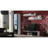 TV statīvs cama meble SOHO 140 — 1400×430×370 mm, balta virsma, skaidu plātne, balts rāmis, melnas spīdīgas fasādes