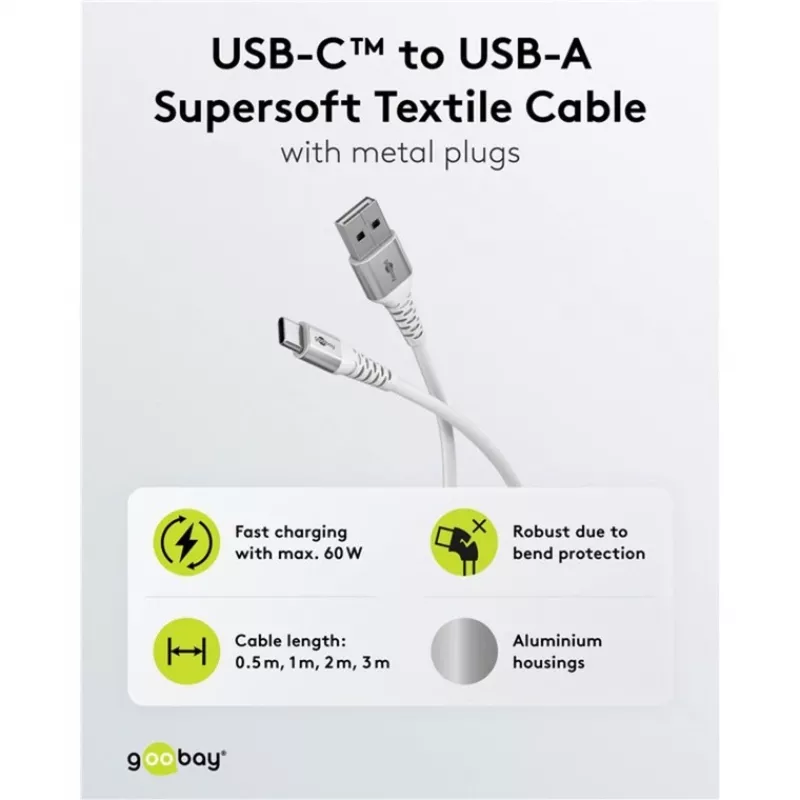 Goobay 74530 USB kabelis balts