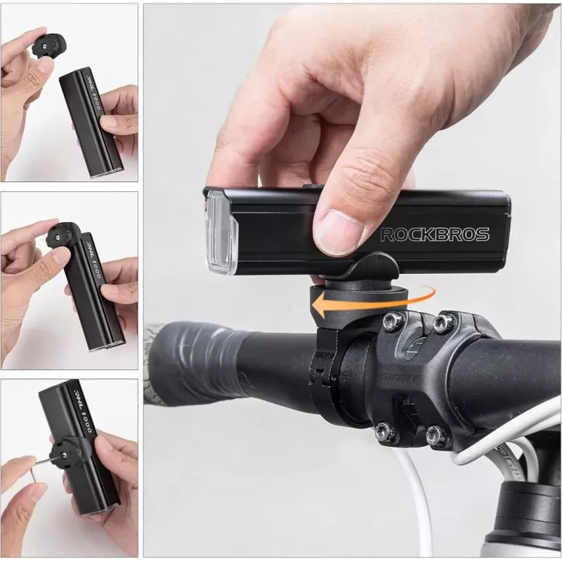 Rockbros RHL1000 24610002001 1000 lm priekšējais velosipēda lukturis + USB-C uz USB-A kabelis, melns