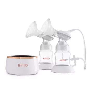 Elektriskais dubultkrūšu sūknis neno Bella Twin Moon — bezvadu, divfāžu, LCD, 150 ml pudelītes, pērļu krāsā