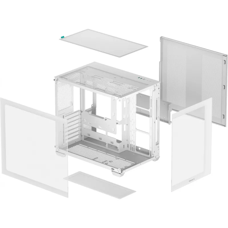 Datorkorpuss DeepCool CG530 WH Midi Tower — ATX/Micro ATX/ITX, rūdīts stikls, 2 × 3,5 collu + 3 × 2,5 collu nodalījumi, atbalsta līdz 410 mm GPU