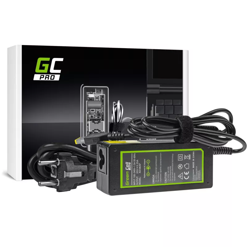 Strāvas adapteris zaļa Cell AD38AP 65W Lenovo klēpjdatoriem, 20V 3.25A, 1.2 m kabelis, melns